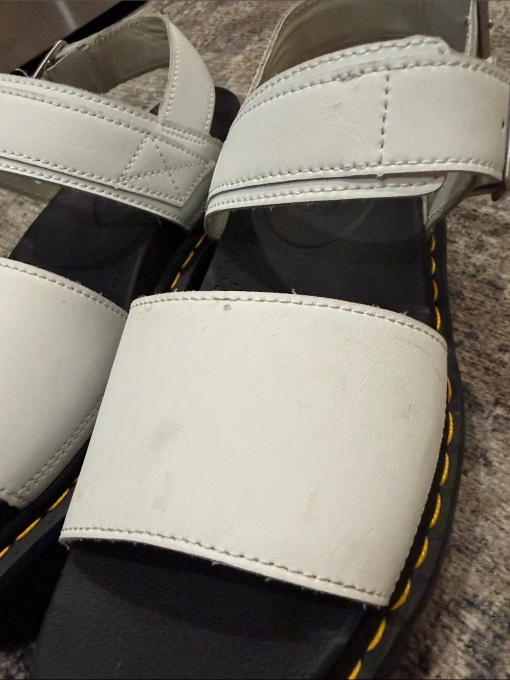 Dr. Martens White Platform Sandal with Black Sole
